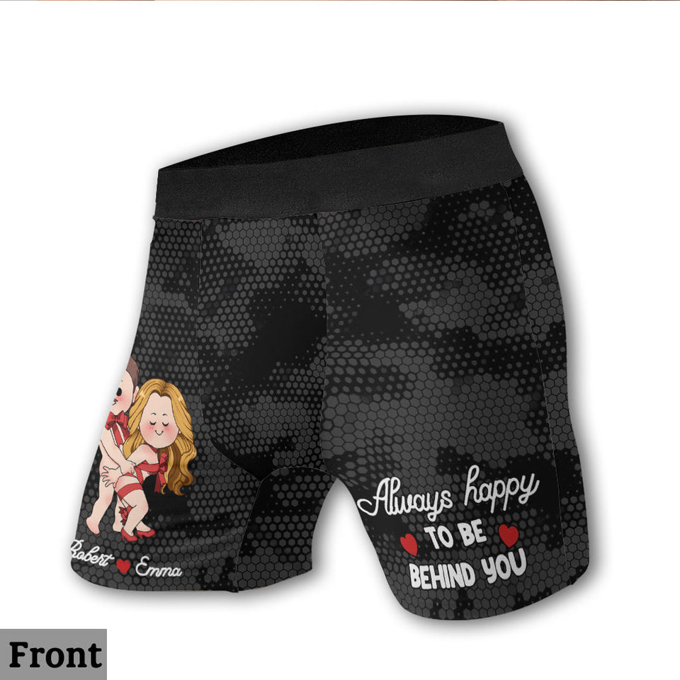 Always Happy To Be Behind You - Personalized Couple Men’s Boxer Briefs