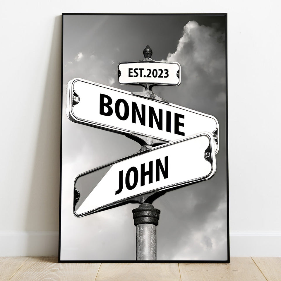 Vintage Street Sign - Personalized Couple Canvas And Poster