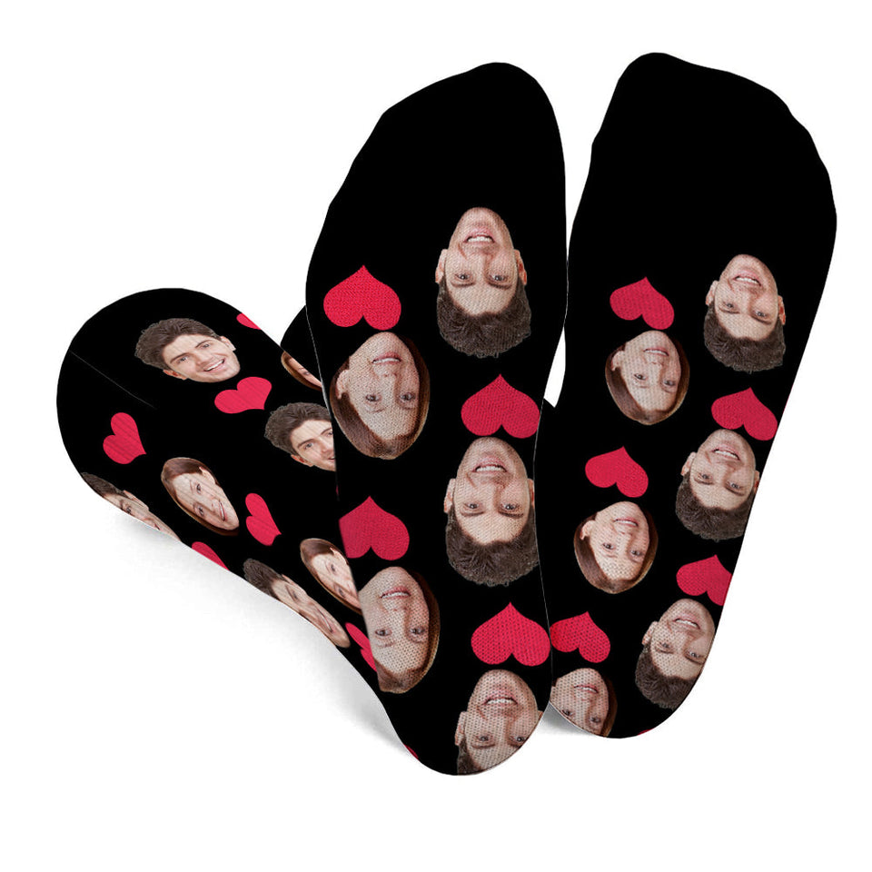 Custom Face Heart Pattern - Personalized Couple Socks