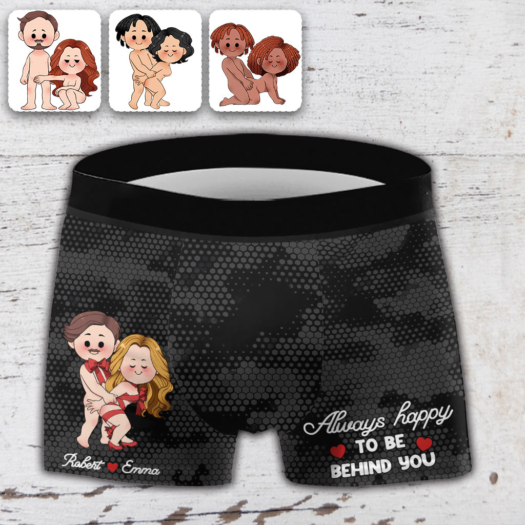 Always Happy To Be Behind You - Personalized Couple Men’s Boxer Briefs