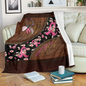 Never Give Up Leather Pattern Print Breast Cancer Awareness Blanket 0622
