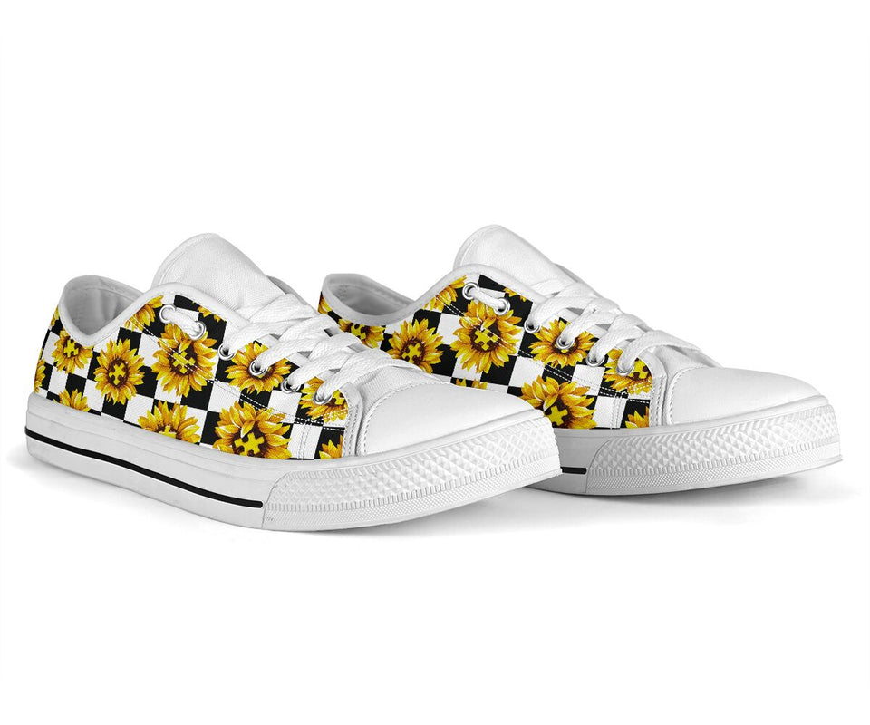 Sunflower Autism Puzzle Piece Chess Pattern Autism Awareness Low Top Shoes 0622