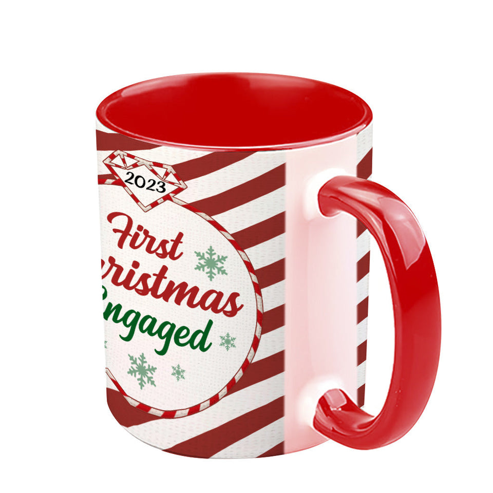 First Christmas Engaged - gift for boyfriend, girlfriend - Personalized Accent Mug