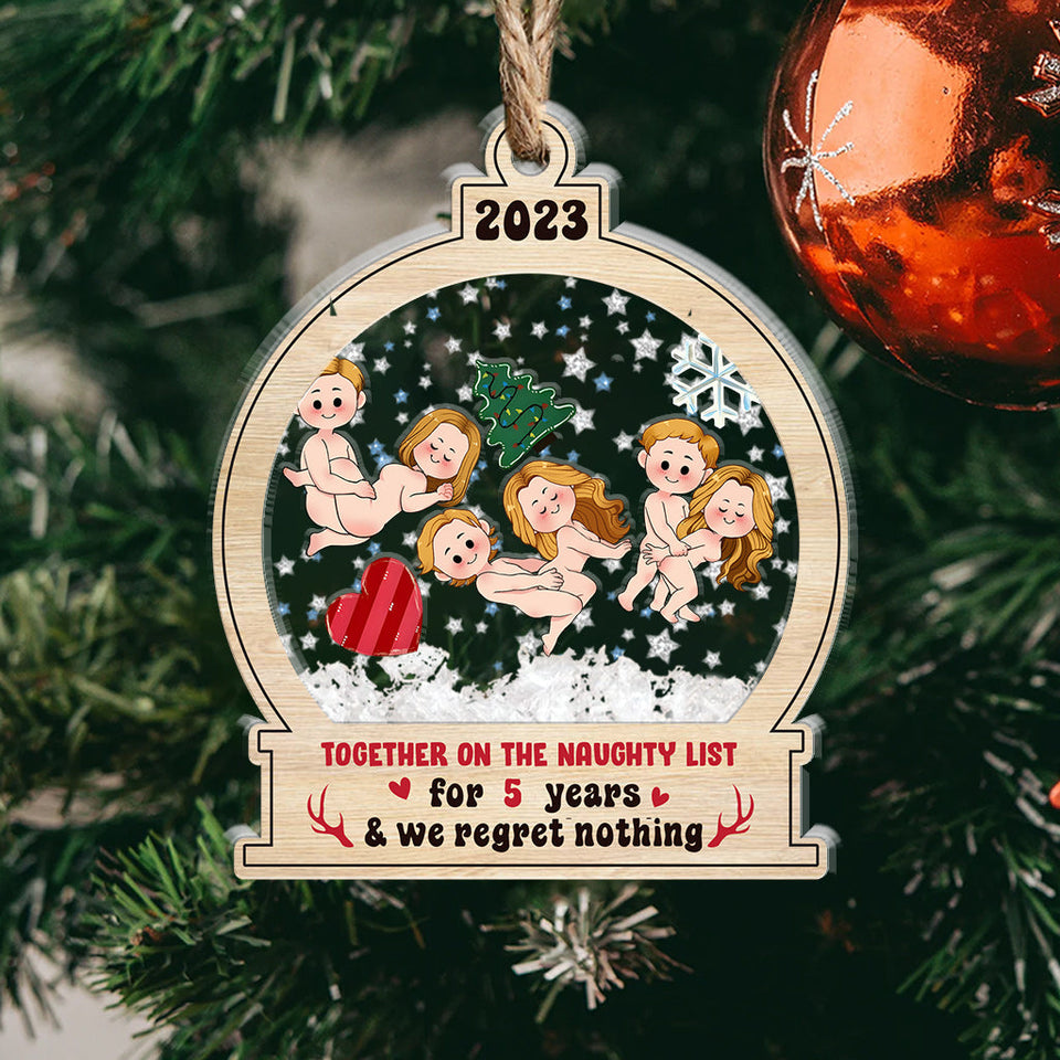 Together On The Naughty List For Years - gift for girlfriend, husband, wife, boyfriend - Personalized 3 Layered Shaker Ornament