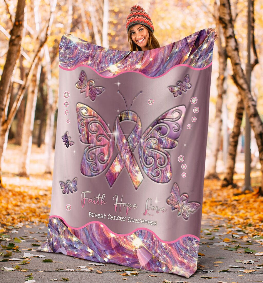 Faith Hope Love Breast Cancer Awareness Blanket 0622