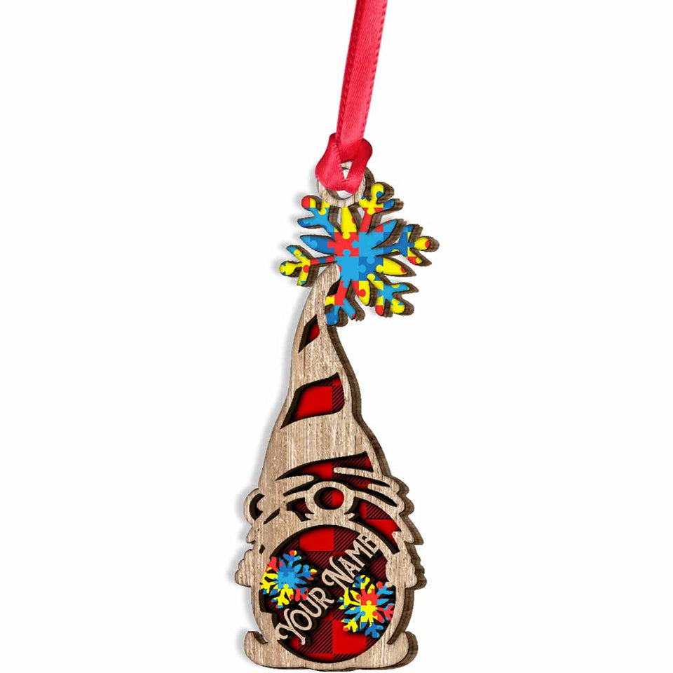 Accept Understand Love - Personalized Christmas Autism Awareness Layered Wood Ornament