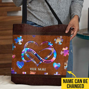Love Needs No Words - Autism Awareness Personalized Tote Bag
