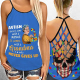 Autism Grandma Never Gives Up - Autism Awareness Cross Tank Top 0921