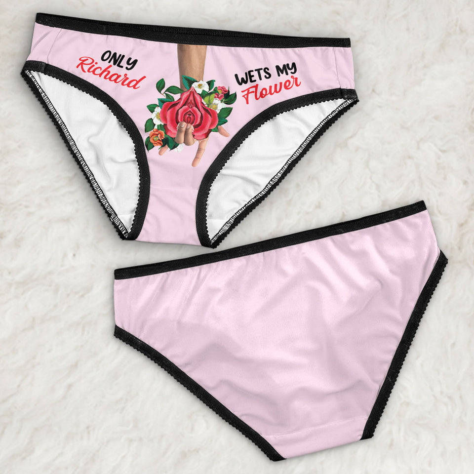 Wets My Flower - Personalized Couple Lace Border Women Briefs