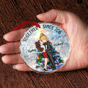 Together For Years - Personalized Couple Round Shaped Glass Ornament