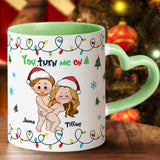 You Turn Me On - Personalized Couple Heart Handle Mug