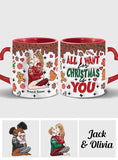 All I Want For Christmas Is You - Personalized Couple Heart Handle Mug