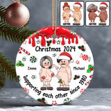 Supporting Each Other - Personalized Couple Ceramic Circle Ornament