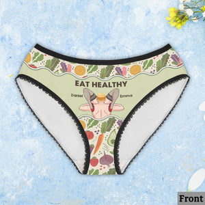 Eat Healthy - Personalized Couple Lace Border Women Briefs