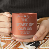 The start of our us - Personalized Couple Engraved Pottery Mug