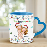 You Turn Me On - Personalized Couple Heart Handle Mug