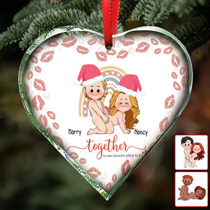 Together Is Our Favorite Place - Personalized Couple Heart Shaped Glass Ornament