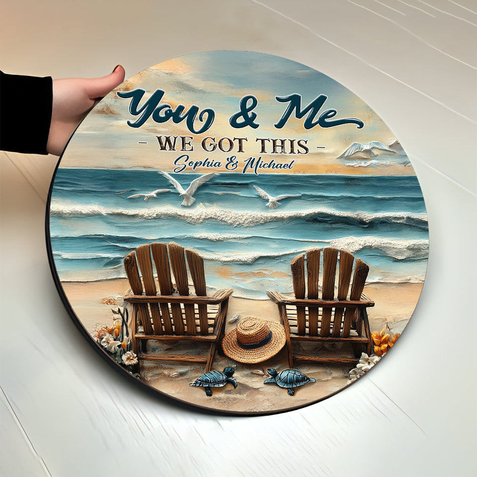 And So Together They Built A Life They Loved - Personalized Couple Round Wood Sign