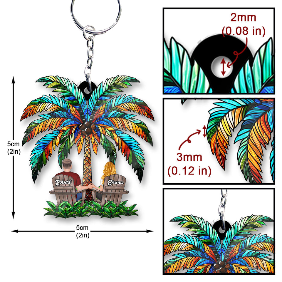 Under The Palm Tree Happy Couple - Personalized Couple Custom Shaped Keychain