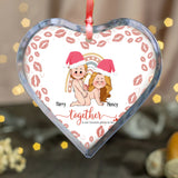 Together Is Our Favorite Place - Personalized Couple Heart Shaped Glass Ornament