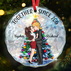 Together For Years - Personalized Couple Round Shaped Glass Ornament