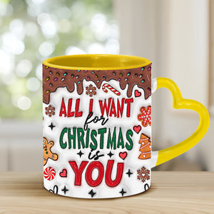 All I Want For Christmas Is You - Personalized Couple Heart Handle Mug