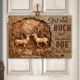 An Old Buck & His Sweet Doe Live Here - Personalized Couple Custom Shaped Wood Sign