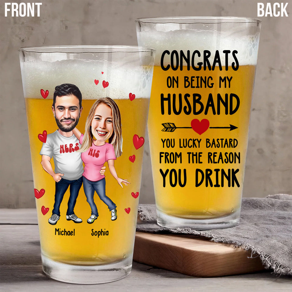 Congrats On Being My Husband Boyfriend - Personalized Couple Beer Glass