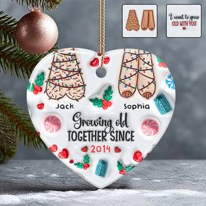 Growing Old Together - Personalized Couple Ceramic Heart Ornament