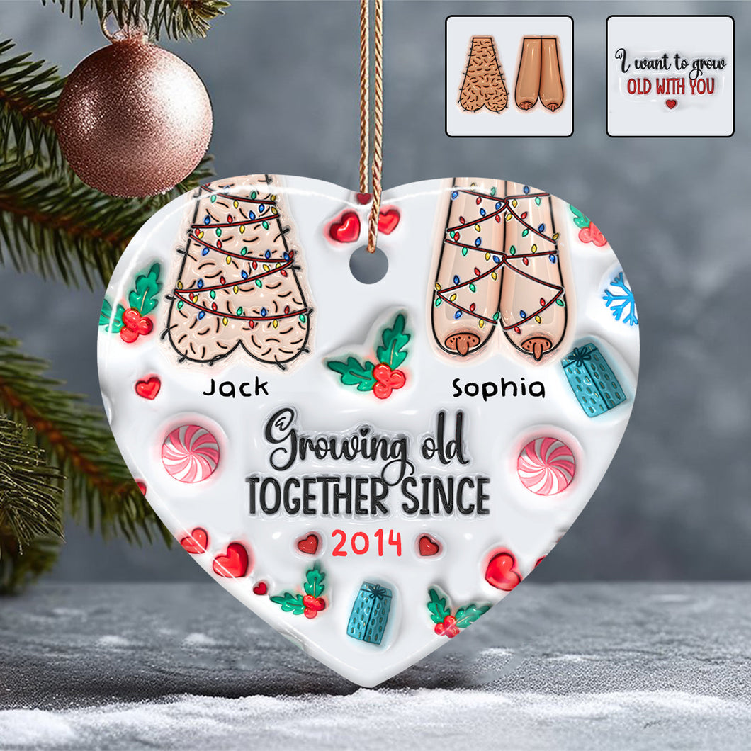 Growing Old Together - Personalized Couple Ceramic Heart Ornament