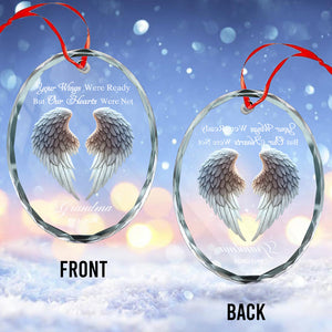 Beautiful Angel Wings - Personalized Memorial Oval Shaped Glass Ornament
