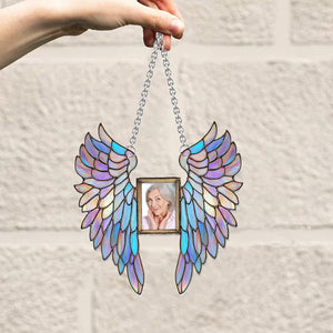 Colorful Angel Wings - Personalized Memorial Window Hanging Suncatcher Ornament