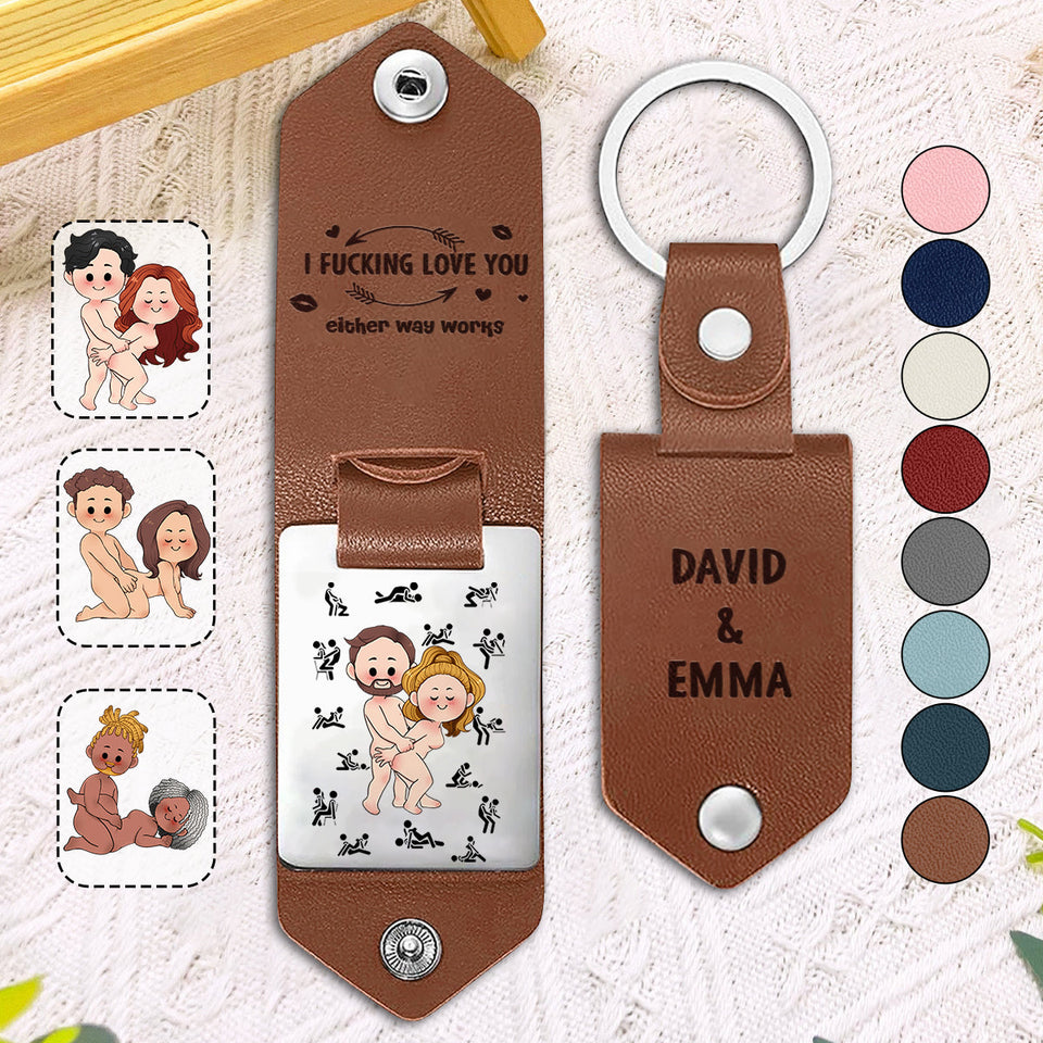 I Love You - Personalized Couple Leather Photo Keychain