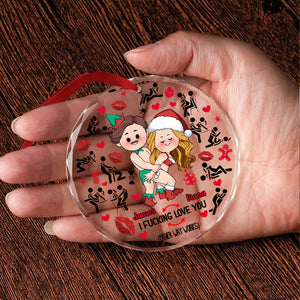 I Fu**cking Love You - Personalized Couple Round Shaped Glass Ornament