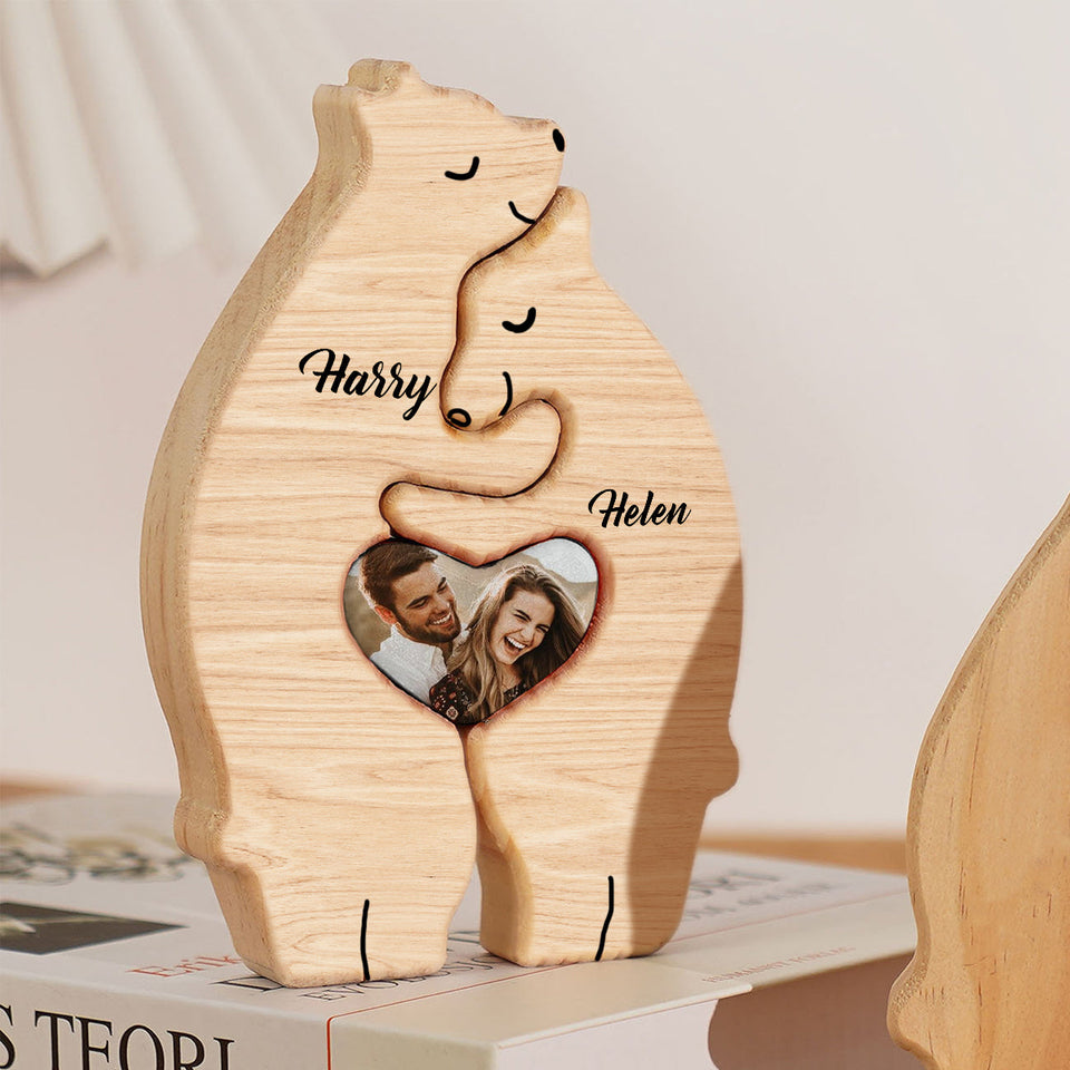 Bear Couple - Personalized Couple Wooden Art Puzzle