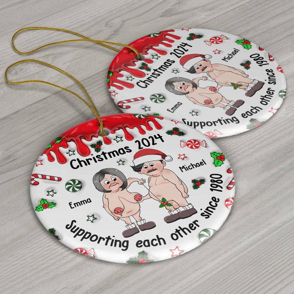 Supporting Each Other - Personalized Couple Ceramic Circle Ornament