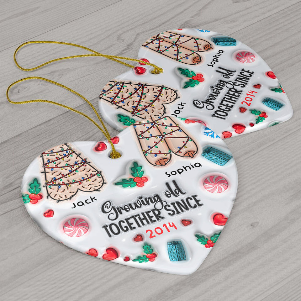 Growing Old Together - Personalized Couple Ceramic Heart Ornament