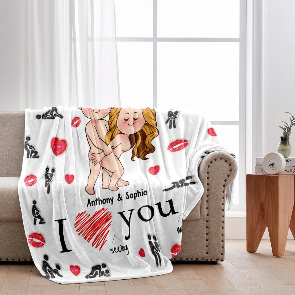 I Love Seeing You Naughty - Personalized Couple Blanket