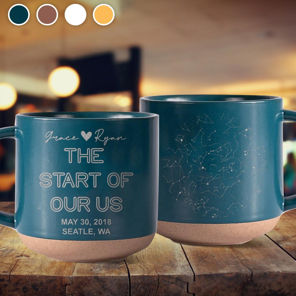 The start of our us - Personalized Couple Engraved Pottery Mug