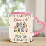 Christmas Is Coming To Poundtown - Personalized Couple Heart Handle Mug