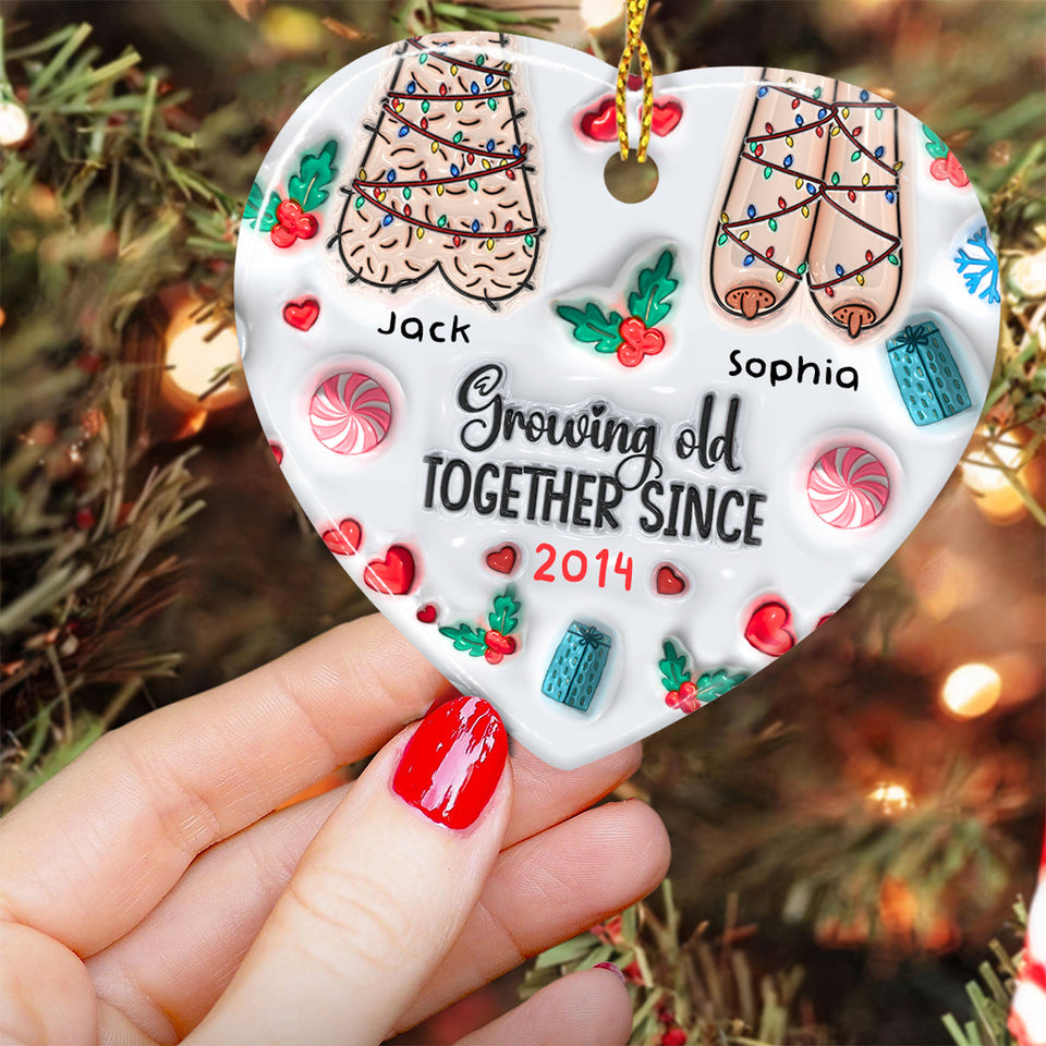 Growing Old Together - Personalized Couple Ceramic Heart Ornament