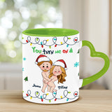 You Turn Me On - Personalized Couple Heart Handle Mug