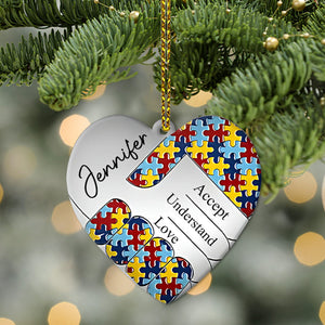 Accept Understand Love - Personalized Autism Awareness Shaped Aluminium Ornament (Print On Both Side)