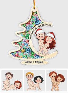 Thanks For All The Orgasms - Personalized Couple Custom Shaped Ornament