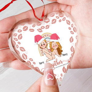 Together Is Our Favorite Place - Personalized Couple Heart Shaped Glass Ornament