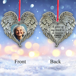 A Piece of My Heart Lives In Heaven - Personalized Memorial Shaped Aluminium Ornament (Print On Both Side)