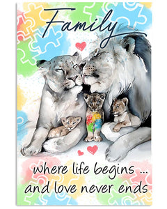 Autism Family Where Life Begins And Love Never End - Autism Awareness Poster 0921